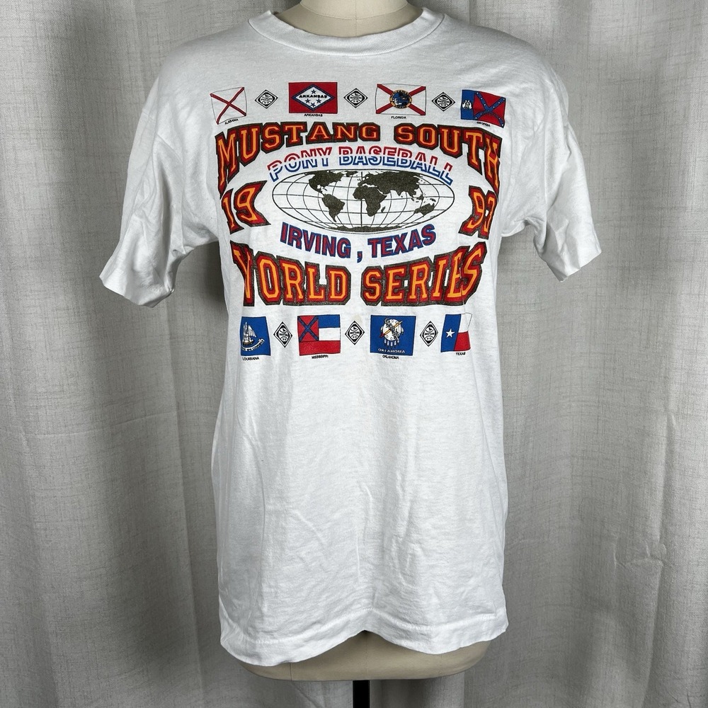 Vintage 1993 Mustang South World Series Pony Baseball Single Stitch Medium Shirt